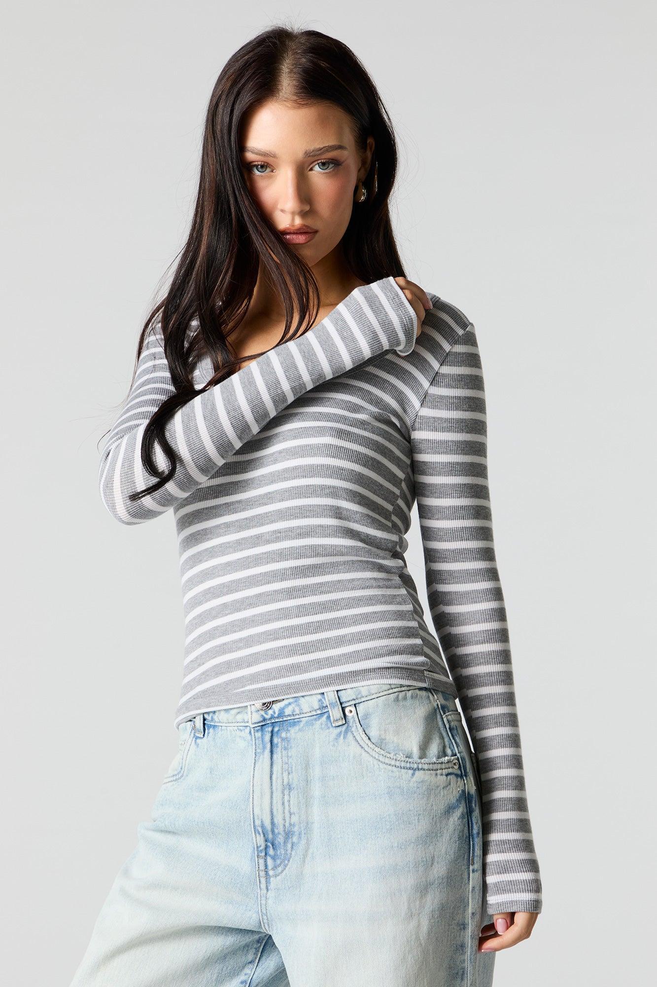 Ribbed Scoop Neck Long Sleeve Top Female product image