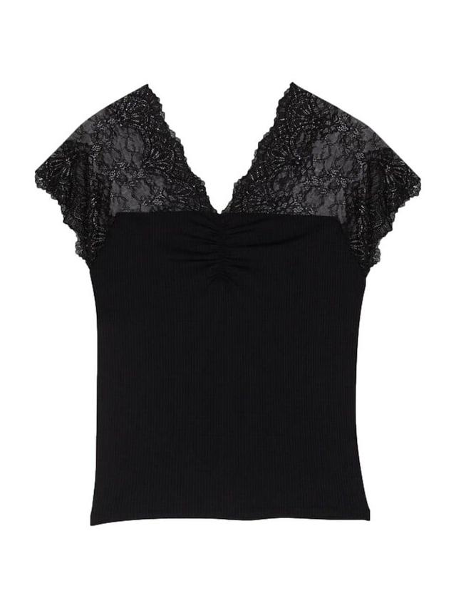 Womens Jersey Top with Lace Trim Product Image