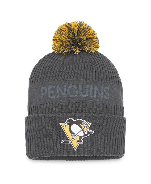 Mens Fanatics Charcoal Pittsburgh Penguins Authentic Pro Home Ice Cuffed Knit Hat with Pom Product Image