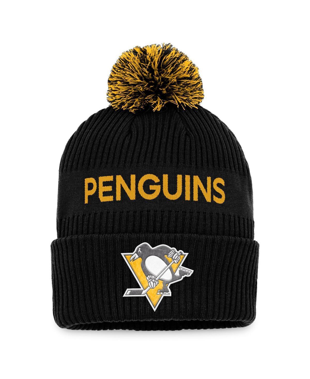 Mens Fanatics Branded /Yellow Pittsburgh Penguins 2022 NHL Draft Authentic Pro Cuffed Knit Hat with Pom Product Image