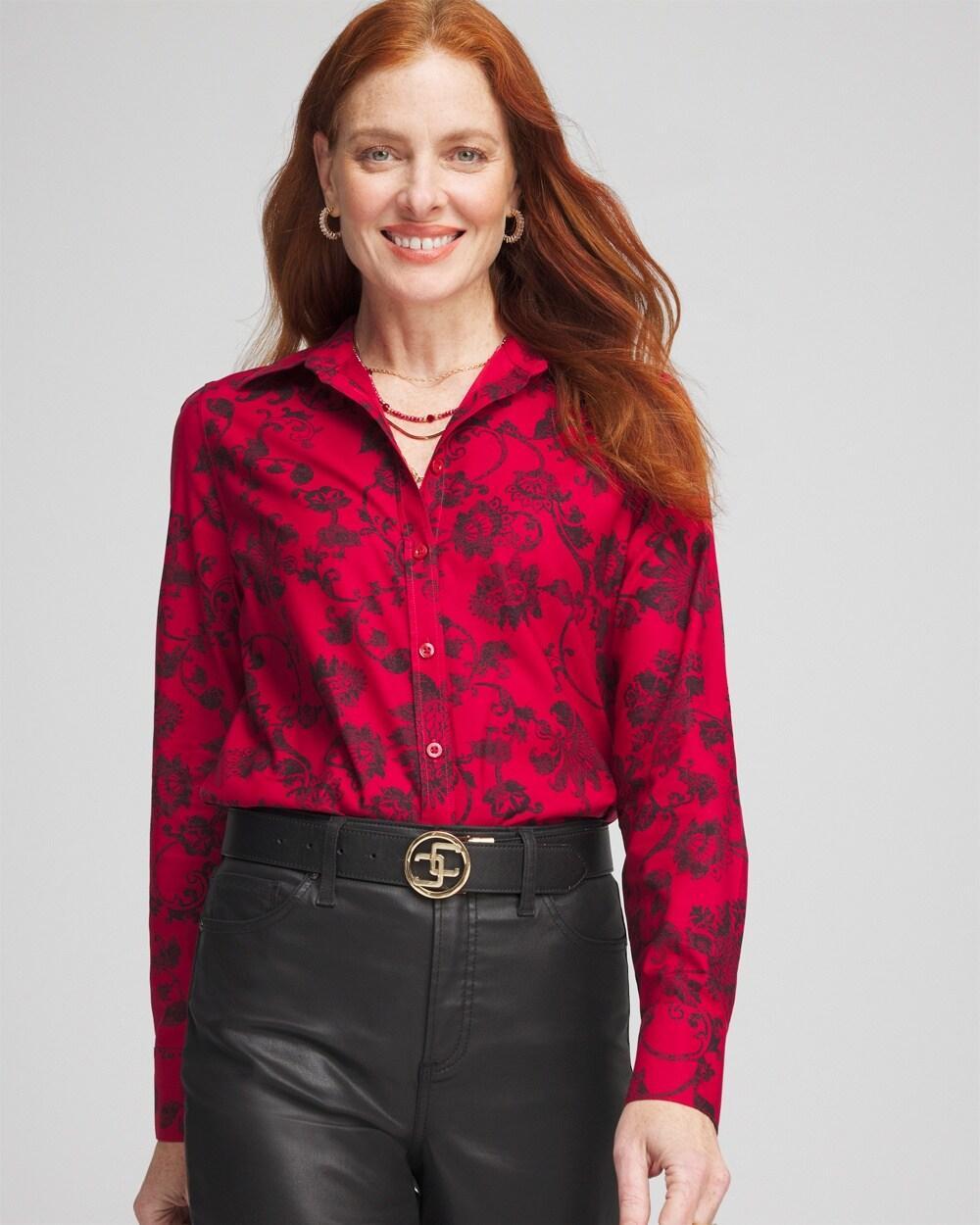 No Iron™ Red & Black Floral Shirt Product Image