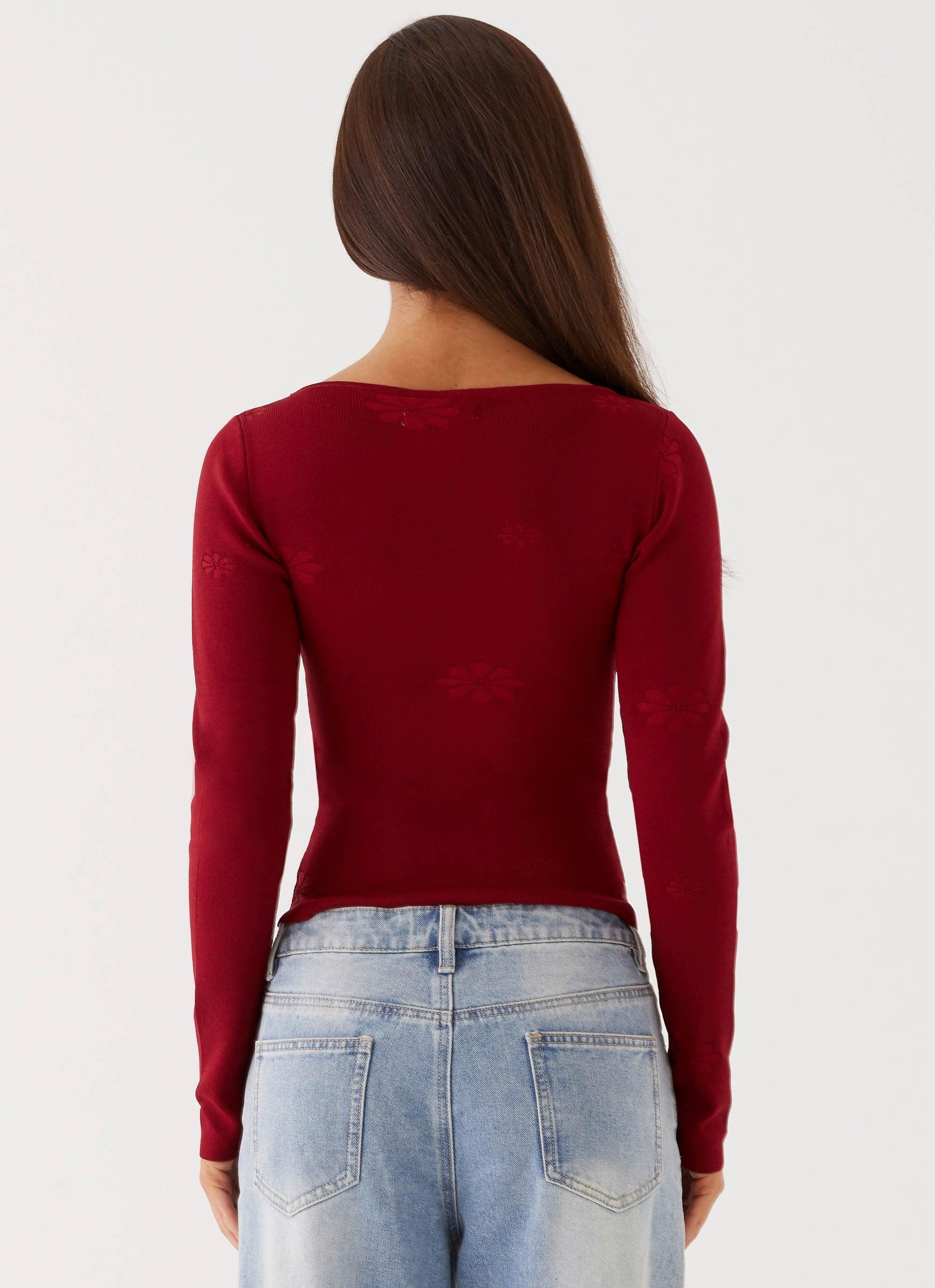 Dandelion Long Sleeve Knit Top - Red Product Image