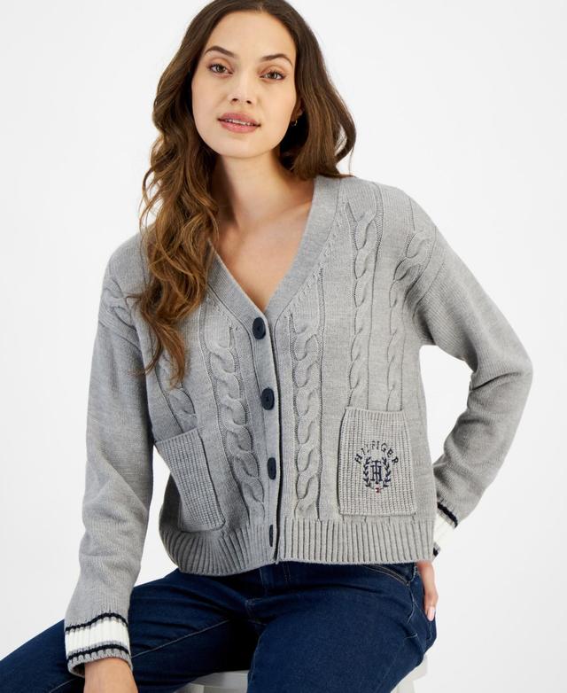 Tommy Hilfiger Womens Cable Knit Front Button Cardigan Product Image