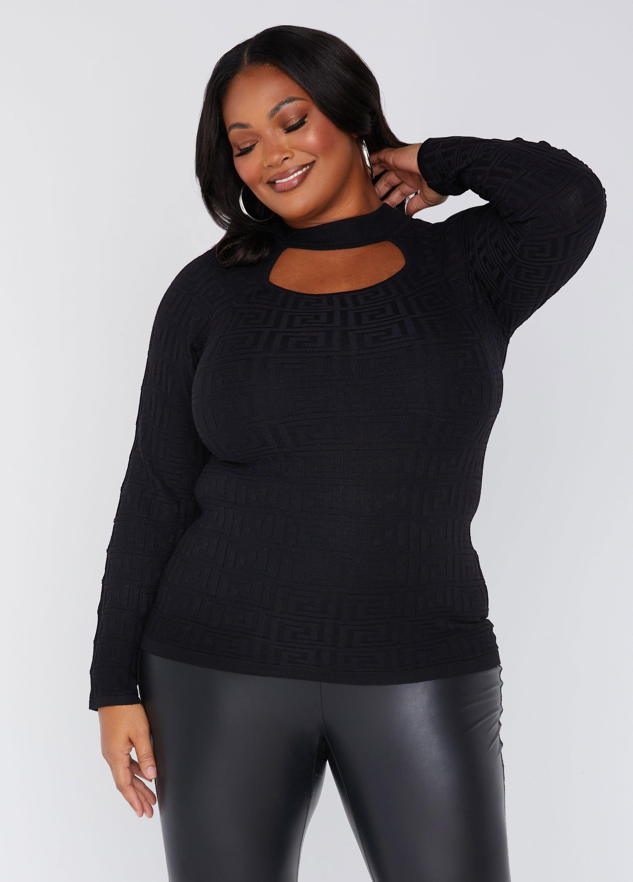 Plus Size Geo Jacquard Sweater Ashley Stewart Product Image