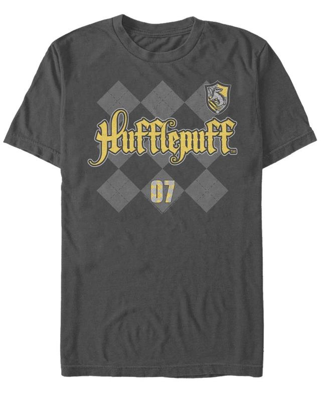 Mens Harry Potter Hufflepuff Plaid Chest Logo Tee Grey Product Image