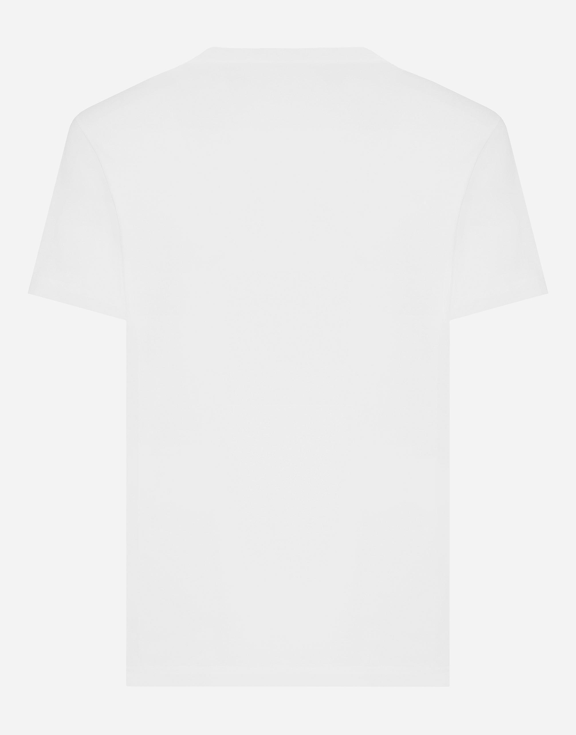 Cotton V-neck T-shirt With Branded Tag In White Product Image