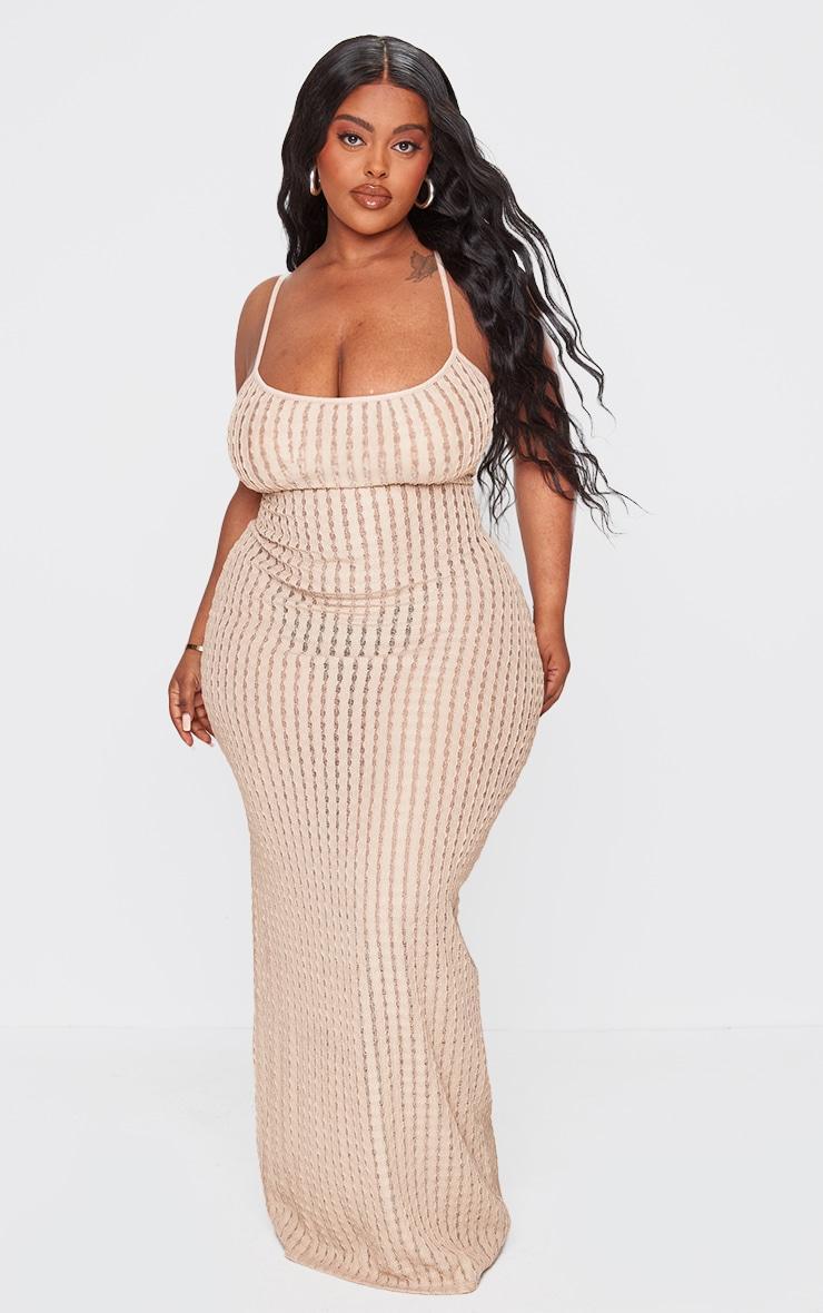 Plus Cream Textured Strappy Maxi Dress Product Image