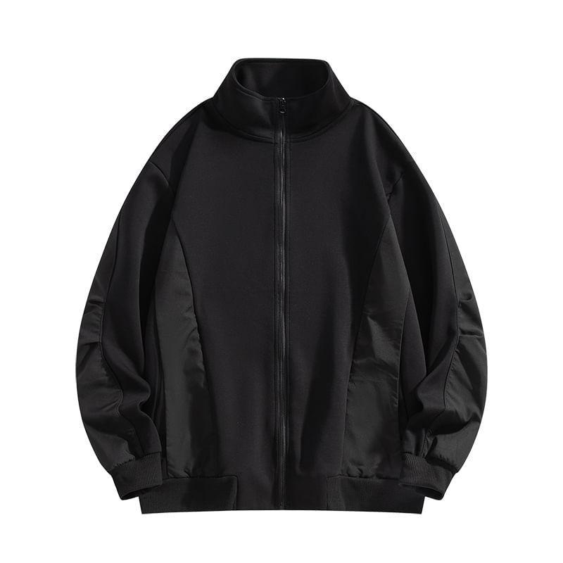 Stand Collar Plain Zip Up Jacket Product Image