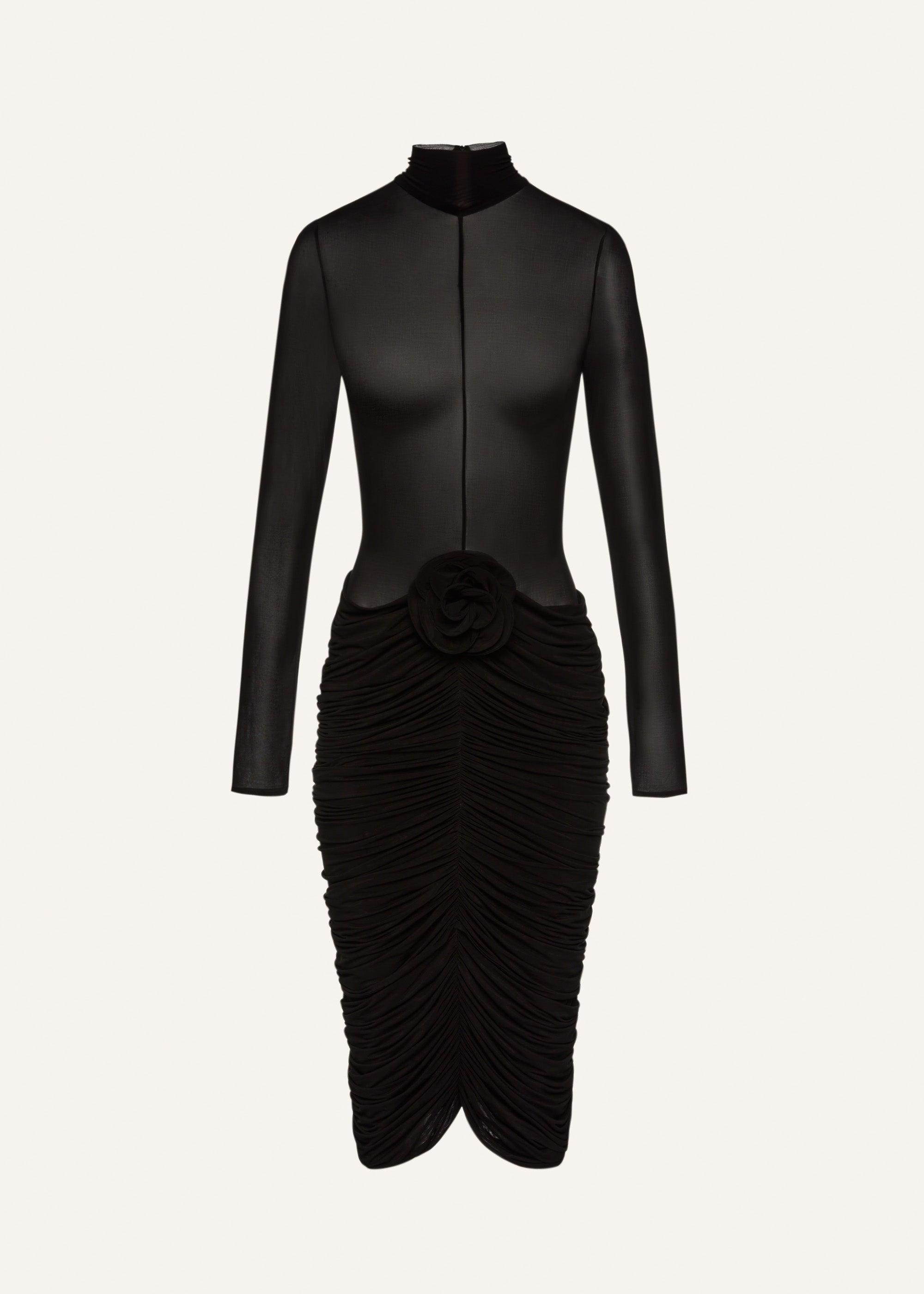 Sheer high neck midi dress in black Product Image