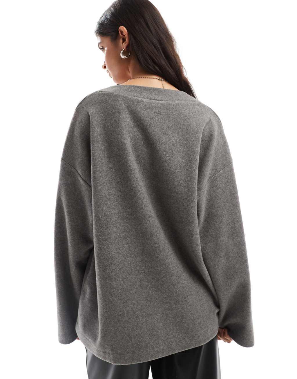 ASOS DESIGN supersoft oversized V neck sweater in charcoal Product Image