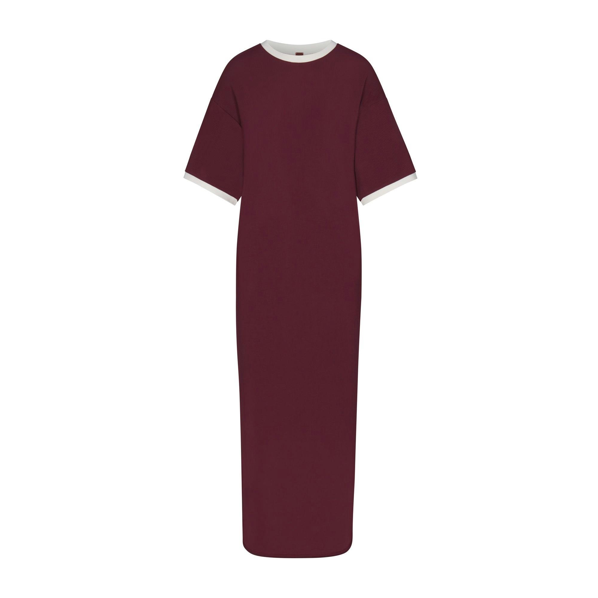 SOFT LOUNGE RINGER T-SHIRT LONG DRESS | MAROON Product Image