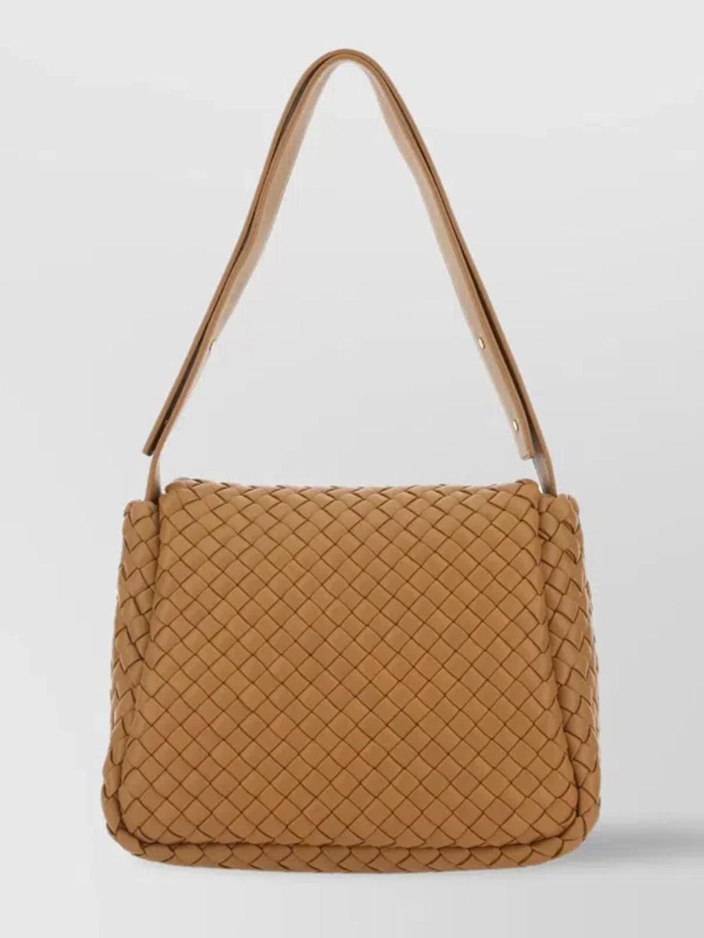 Rectangular Lamb Leather Woven Shoulder Bag In Brown Product Image