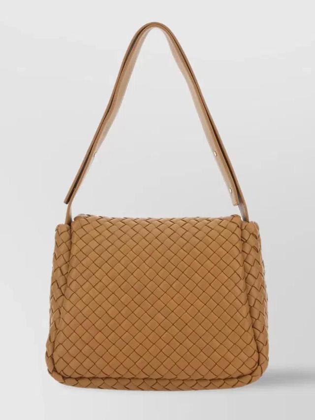 Rectangular Lamb Leather Woven Shoulder Bag In Brown Product Image