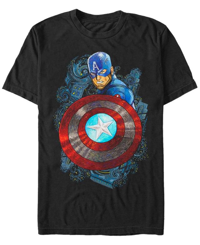 Marvel Mens Comic Collection Starry Night Style Captain Short Sleeve T-Shirt Product Image