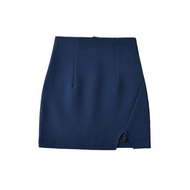 High Rise Plain Slit Panel Mini A-Line Skirt Product Image