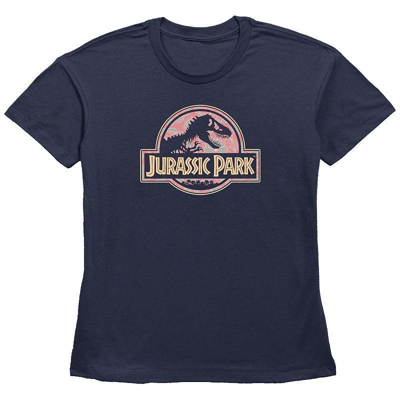 Womens Jurassic Park Floral Mandala Logo Graphic Tee, Girls Blue Product Image