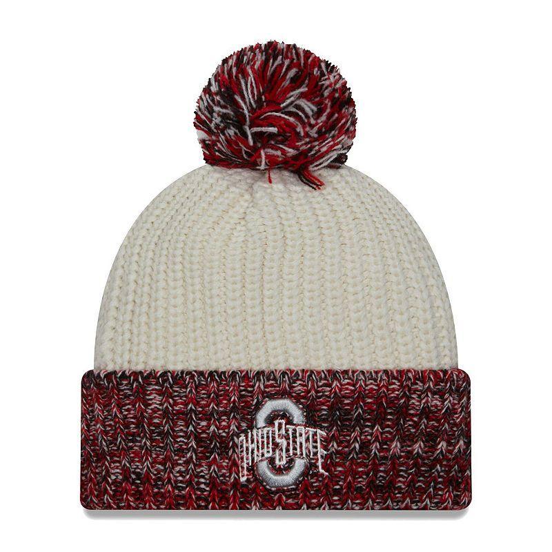 Womens New Era Cream Ohio State Buckeyes Fresh Cuffed Knit Hat with Pom Product Image