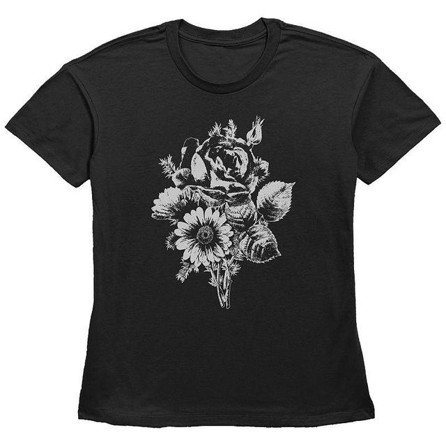 Womens Fifth Sun Black and White Flowers Bouquet Graphic Tee, Girls Product Image