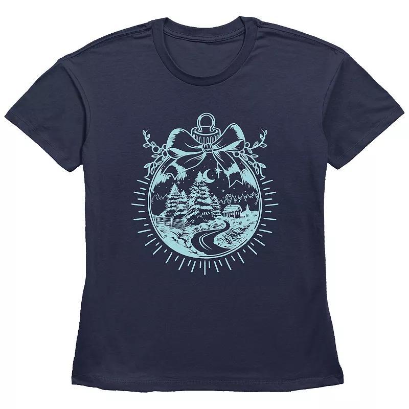 Womens Christmas Scene Ornament Graphic Tee Blue Product Image