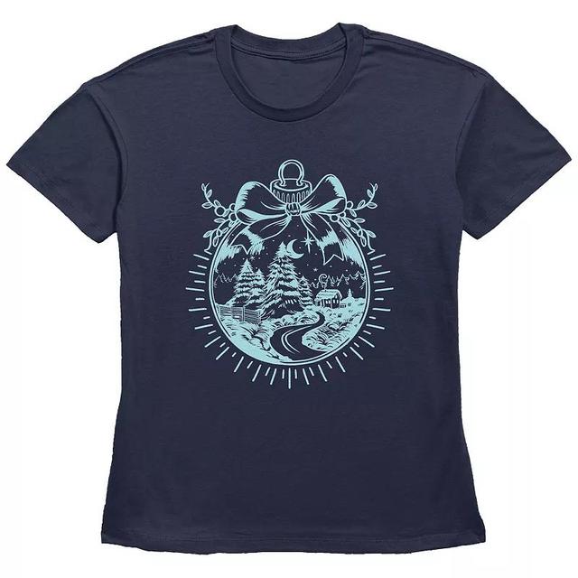 Womens Christmas Scene Ornament Graphic Tee Blue Product Image