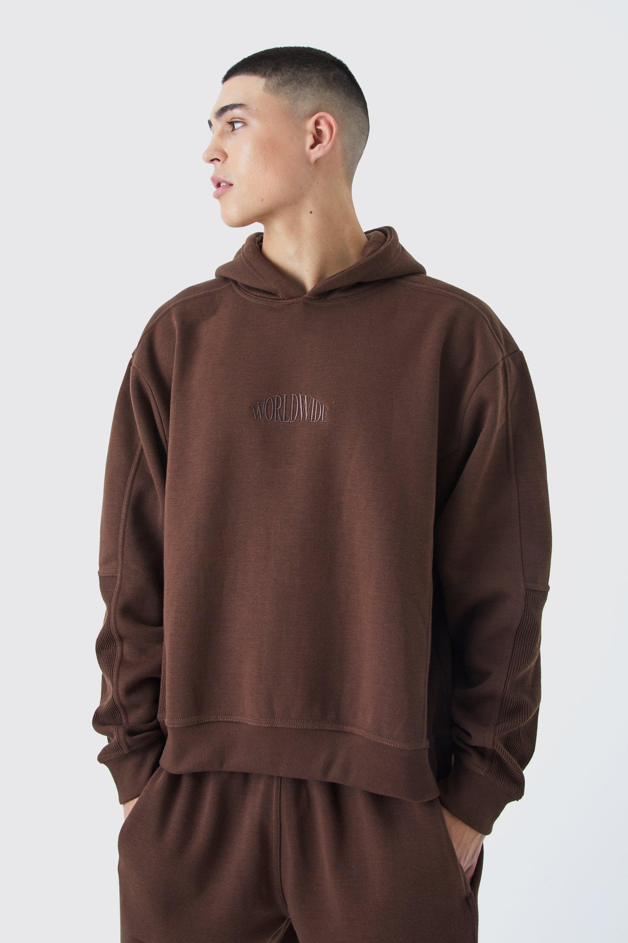 Oversized Boxy Waffle Panel Hoodie | boohooMAN USA Product Image