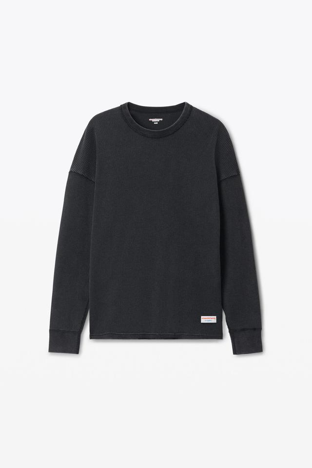 Long-sleeve Tee In Waffle-knit Cotton Stretch Product Image