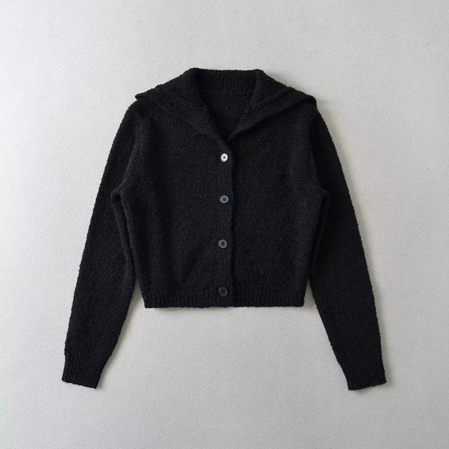 Hooded Plain Button Up Crop Cardigan Product Image