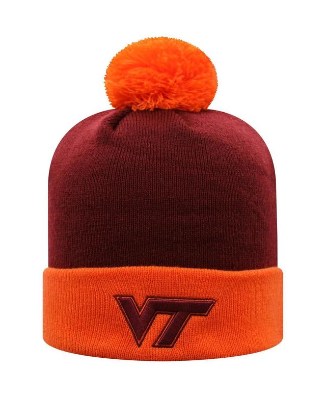 Mens Top of the World Maroon and Orange Virginia Tech Hokies Core 2-Tone Cuffed Knit Hat with Pom - Maroon Product Image