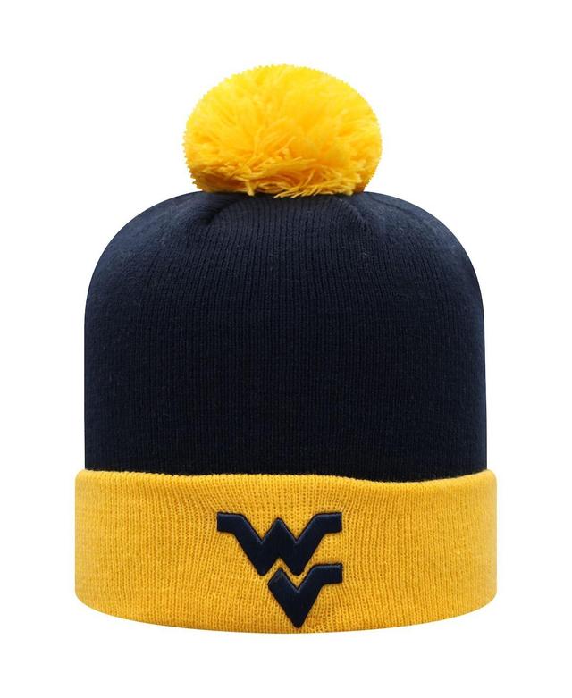 Mens Top of the World Navy and Gold West Virginia Mountaineers Core 2-Tone Cuffed Knit Hat with Pom - Navy Product Image