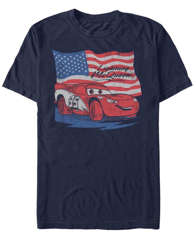 Disney Pixar Mens Cars Lightning McQueen Distressed Flag Short Sleeve T-Shirt Product Image