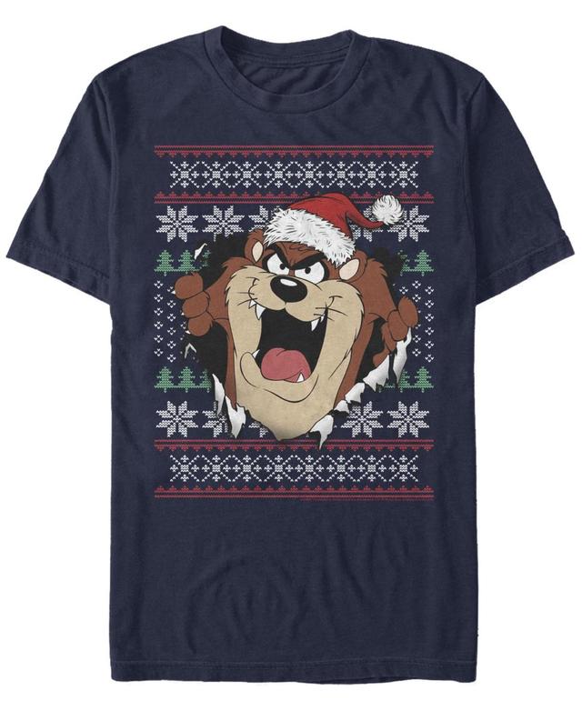 Mens Looney Tunes Christmas Sweater Taz Rip Through Tee Blue Product Image