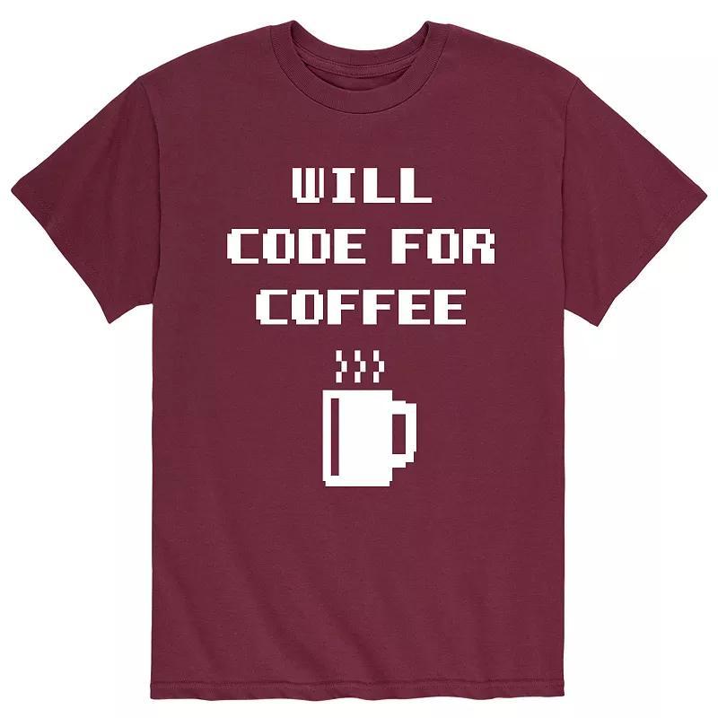 Mens Will Code For Coffee Tee Red Product Image