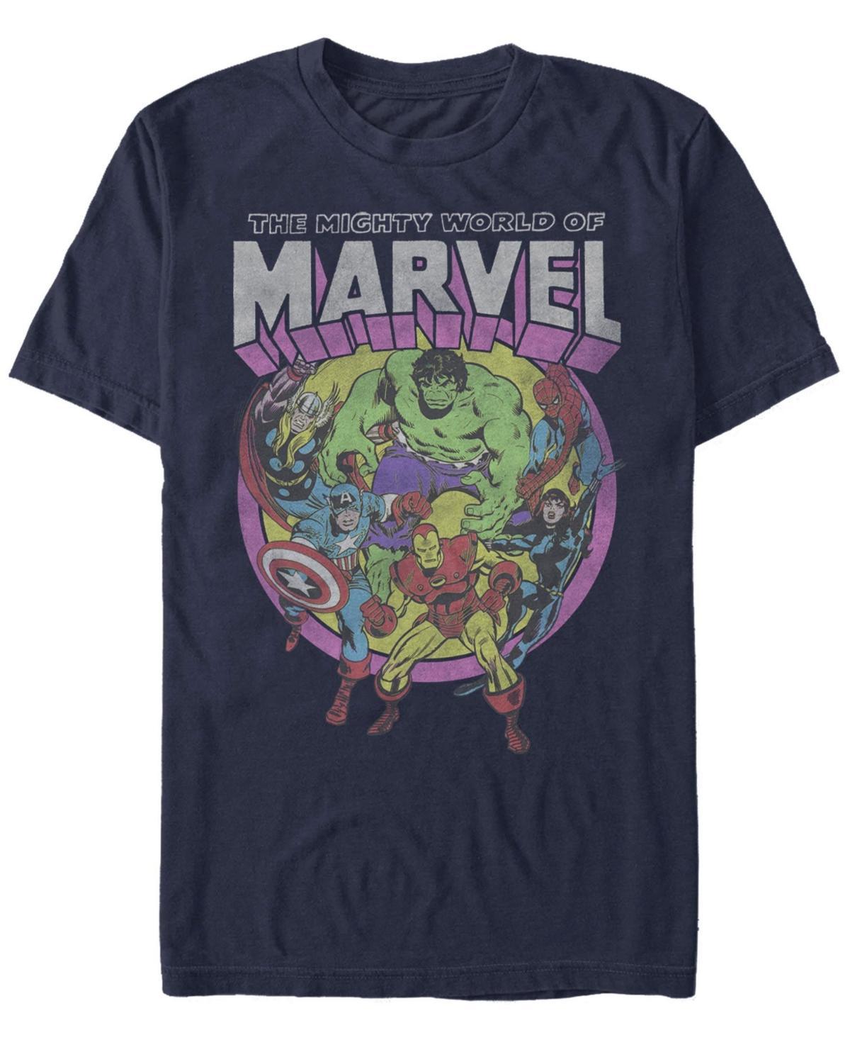 Mens Marvel Avengers The Mighty World Of Marvel Group Shot Tee Blue Product Image