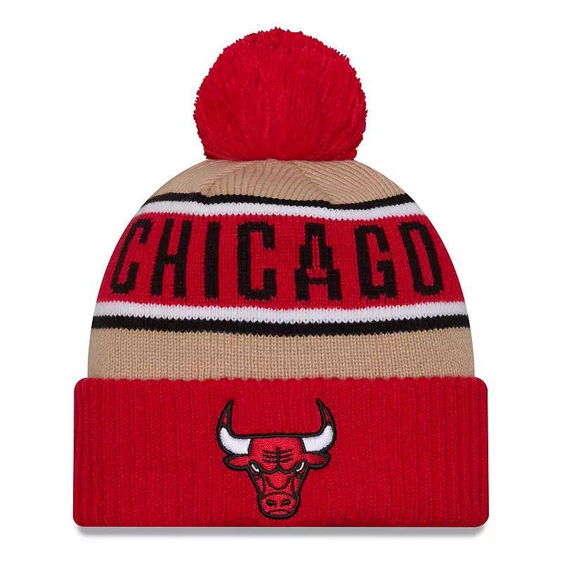 Mens New Era /Tan Chicago Bulls 2024 NBA Draft Cuffed Knit Hat with Pom Product Image