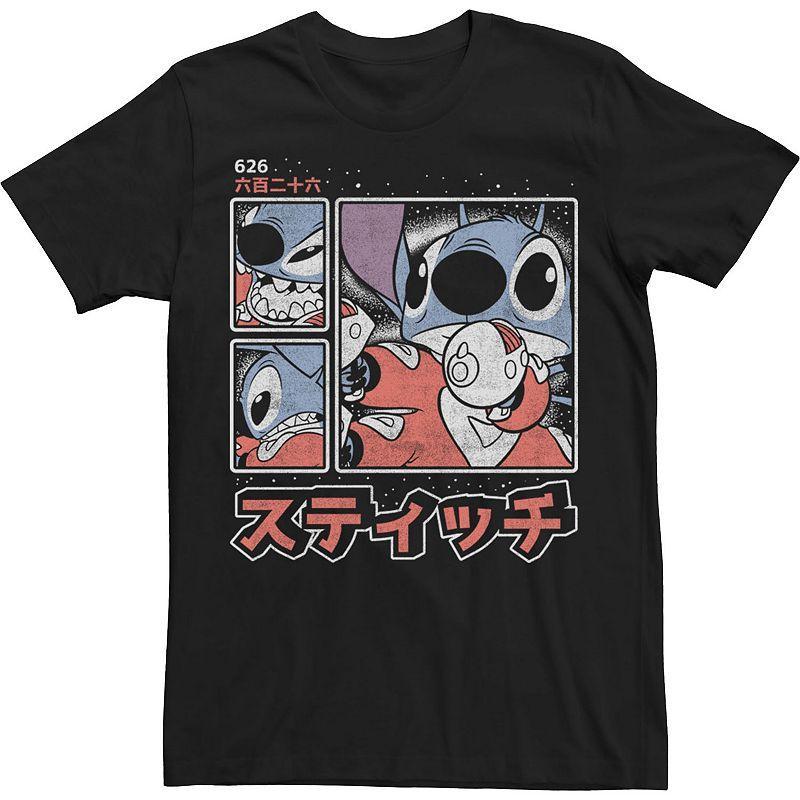 Mens Disney Lilo & Stitch 626 Stitch Day Kanji Panels Tee Black Product Image