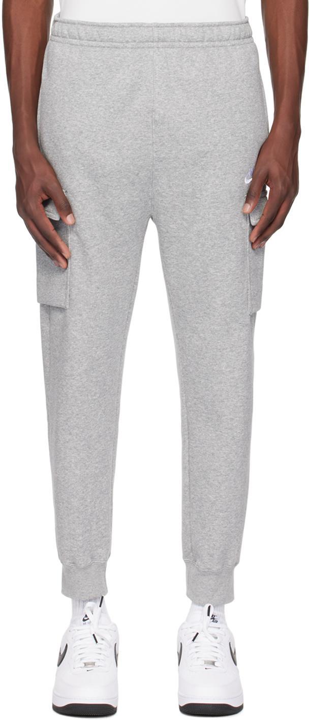 NIKE Grey Fleece Sportswear Club Cargo Lounge Pants In Dark Grey Heather/dark Steel Grey/white Product Image