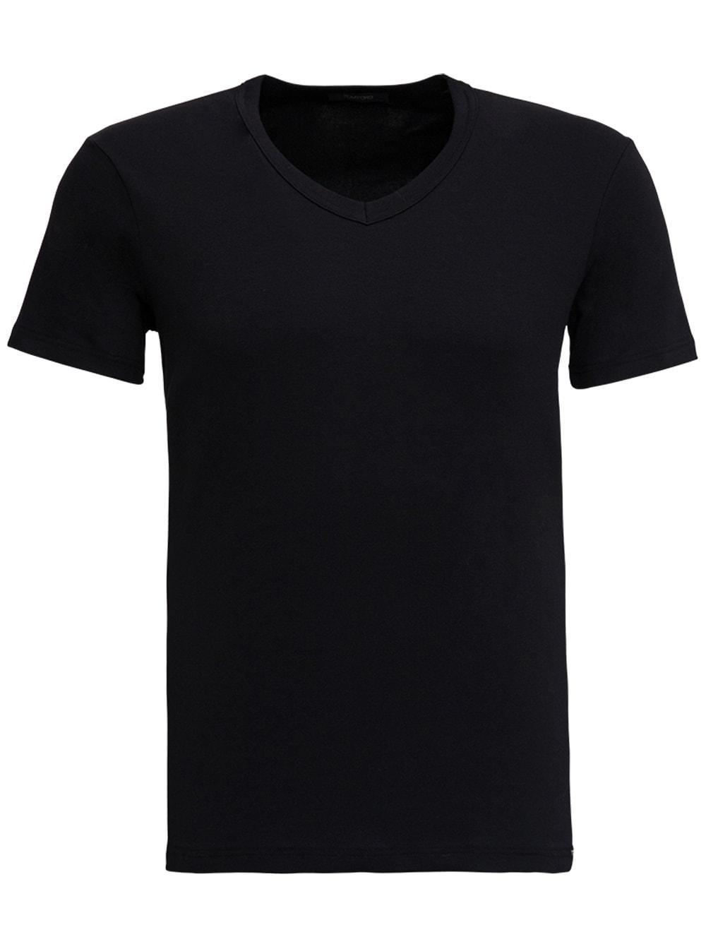 V-neck Cotton T-shirt In Black Product Image