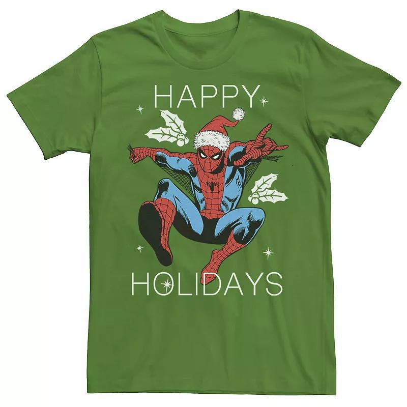 Mens Marvel Spider-Man Happy Holidays Jump Short Sleeve Tee Med Green Product Image