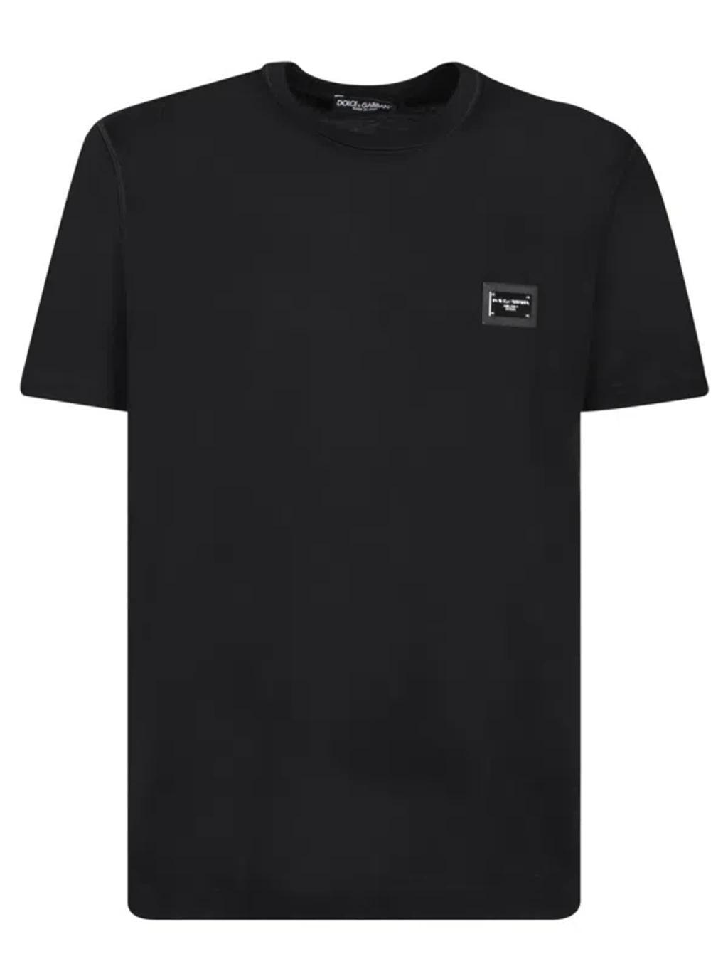 Blue Cotton T-shirt With Silver Plaque Logo In Black Product Image