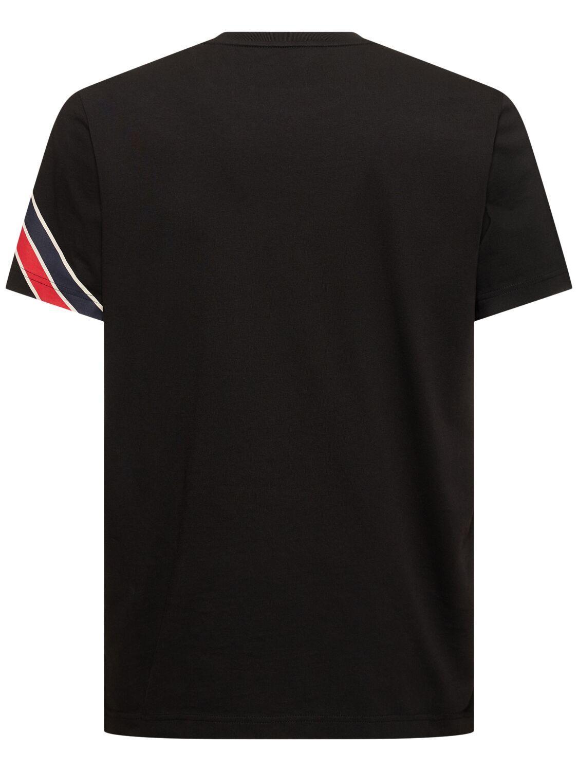 MONCLER Stripe Logo Cotton T-shirt In Black Product Image