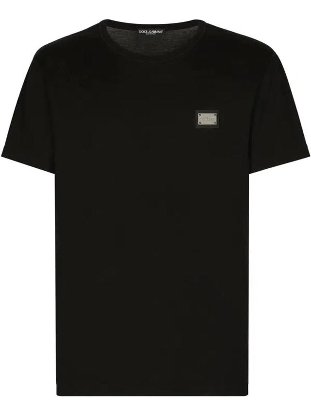 Cotton T-shirt With Metal Plaque Featuring Front Logo In Black Product Image