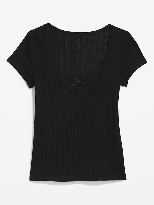 Lace-Trim Ribbed T-Shirt Product Image