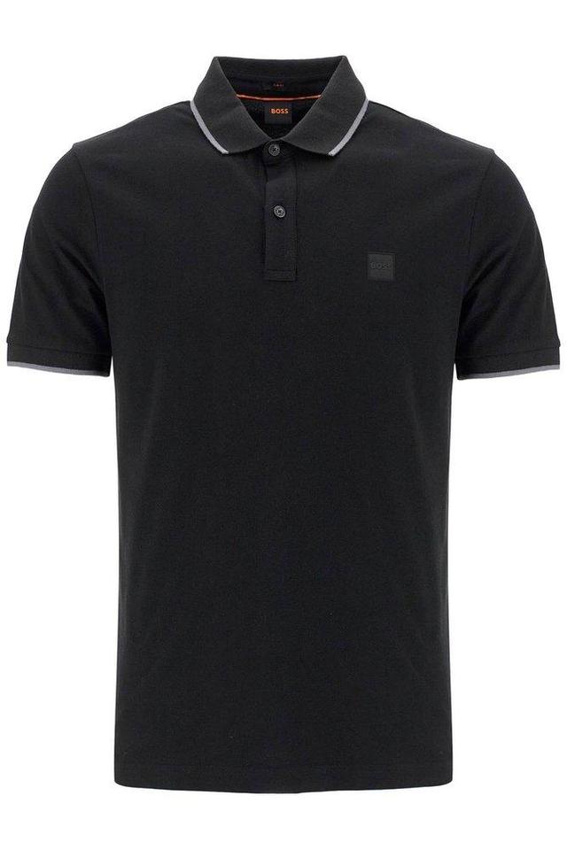 HUGO BOSS Slim Fit Piqué Polo Shirt With Tipped In Black Product Image