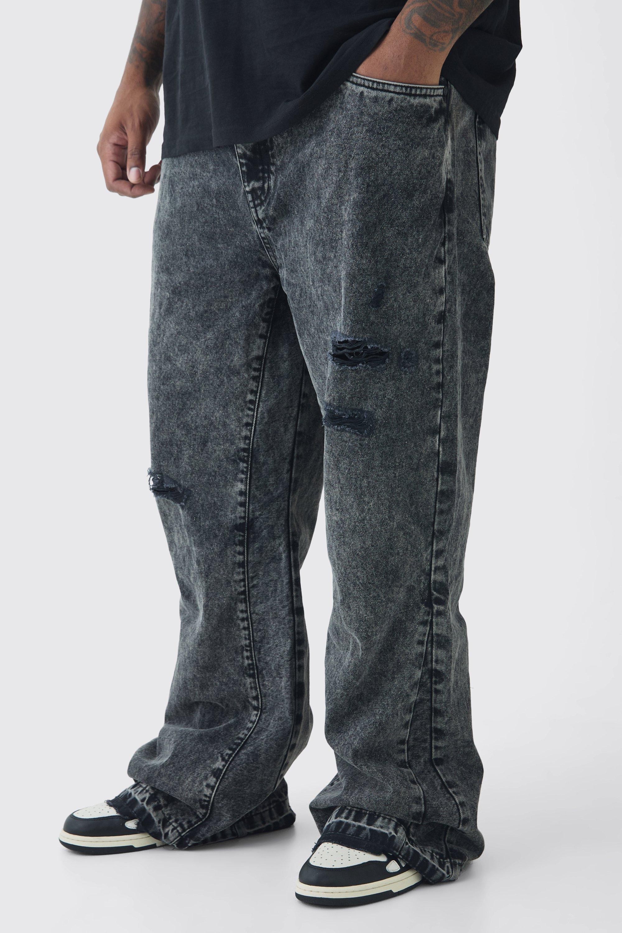 Plus Slim Rigid Flare Distressed Gusset Panel Acid Washed Jeans | boohooMAN USA product image