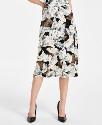 Kasper Womens Printed Flared Midi Skirt - Black Product Image