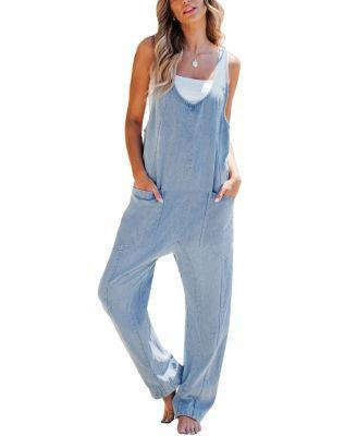 Cupshe Womens U-Neck Sleeveless Tapered Jumpsuit - Light Product Image