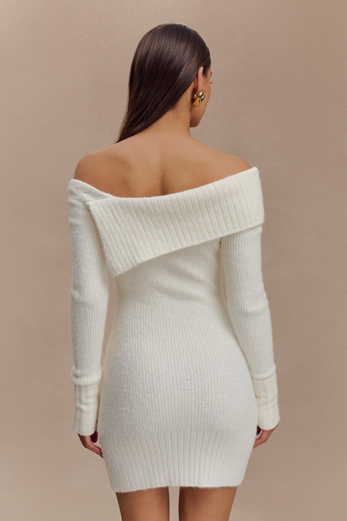 Stephanie Asymmetric Knit Mini Dress - Ivory Product Image