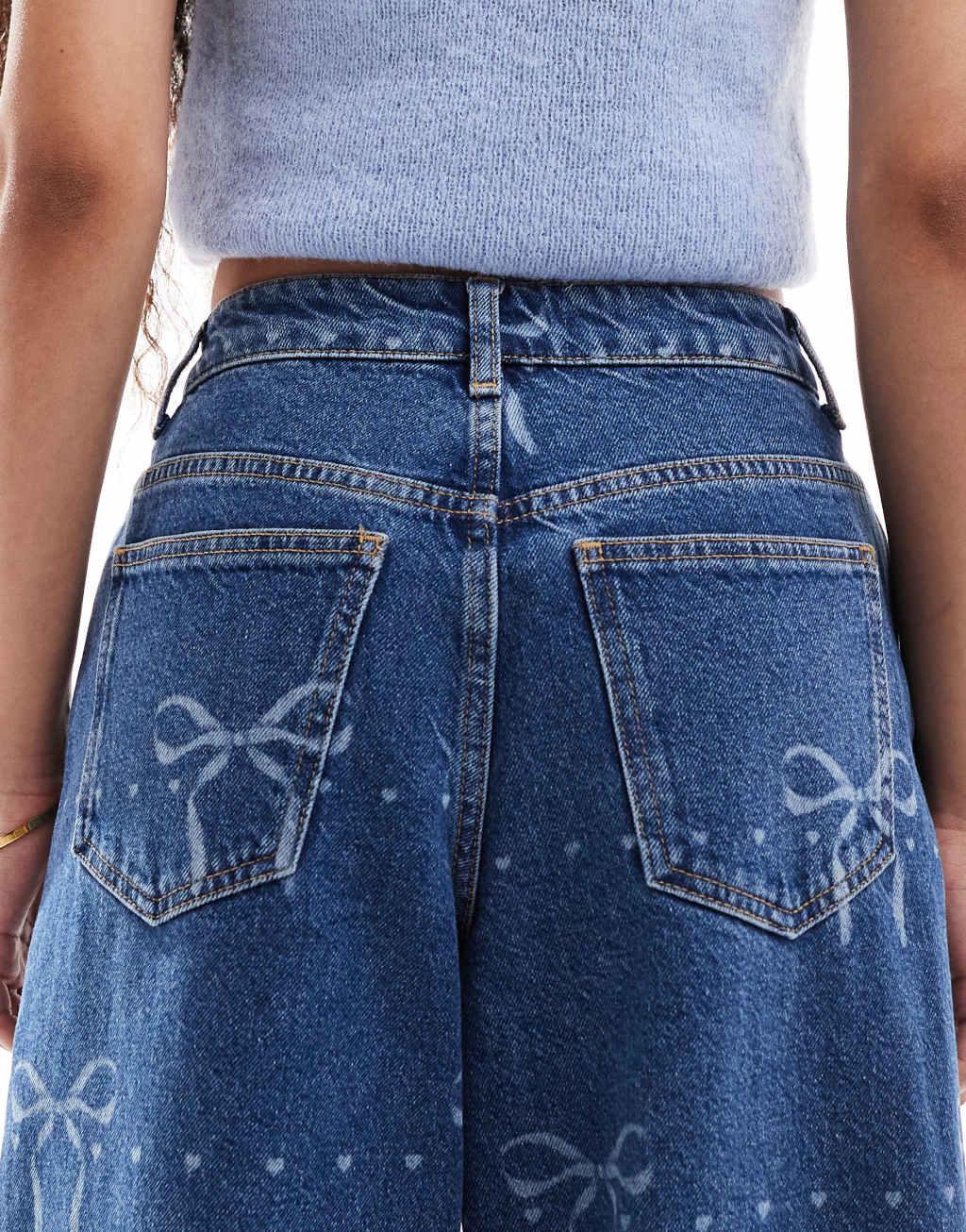 Miss Selfridge petite bow print baggy jeans Product Image