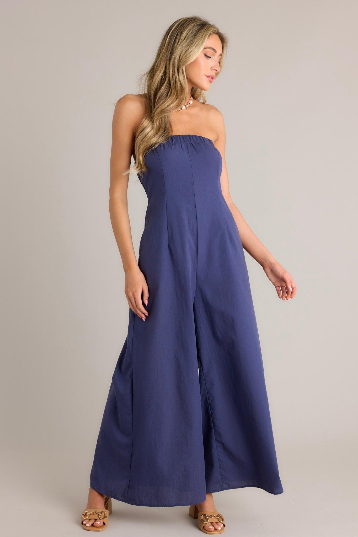 Behind The Smile Navy Strapless Jumpsuit Product Image