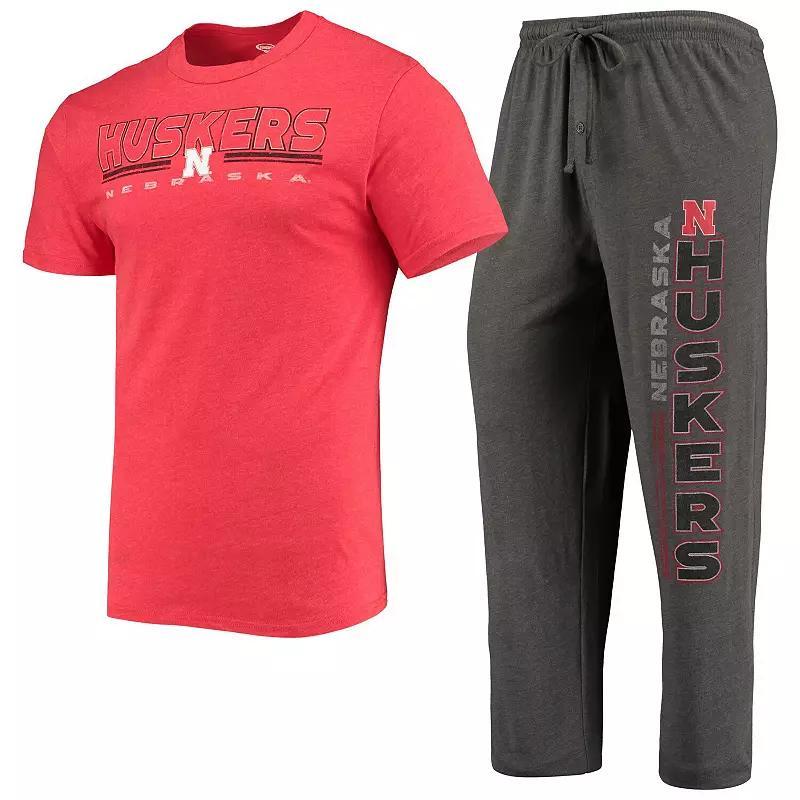 Mens Concepts Sport Heathered Charcoal/Scarlet Nebraska Huskers Meter T-Shirt & Pants Sleep Set Product Image